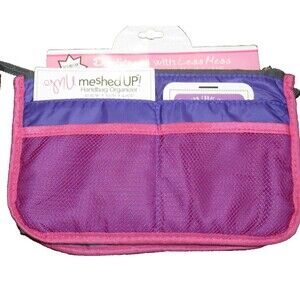 Meshed Up Pink Purple Handbag Purse Organizer Double Zip Lightweight